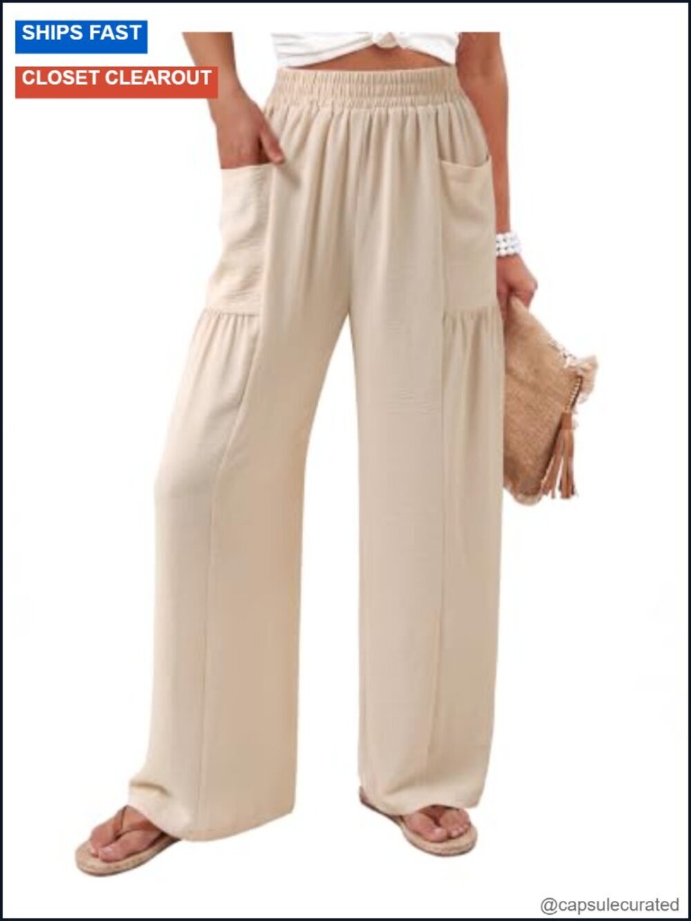 High Waisted Wide Leg Palazzo Pants with Pockets Flowy Pull On Trousers